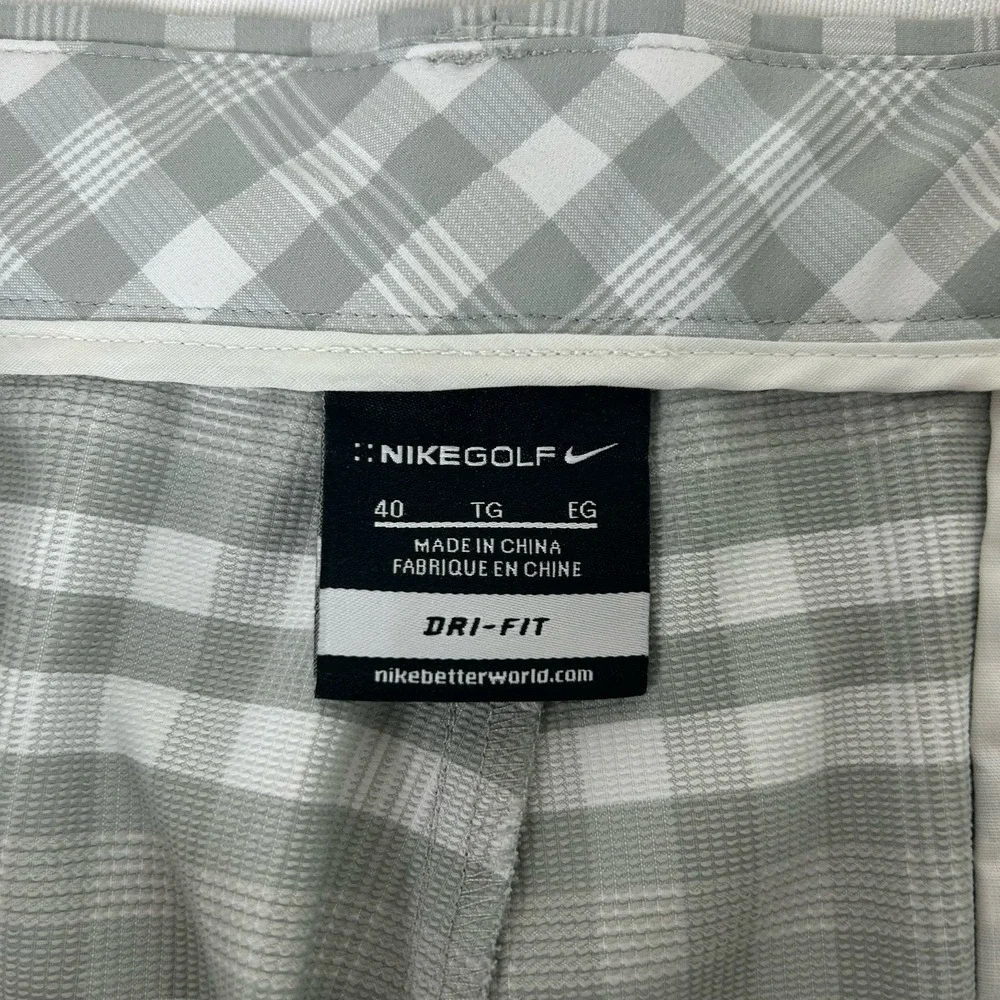 Nike Dri Fit Golf‎ Shorts Flat Front Pockets Gray White Plaid Gingham Mens 40
